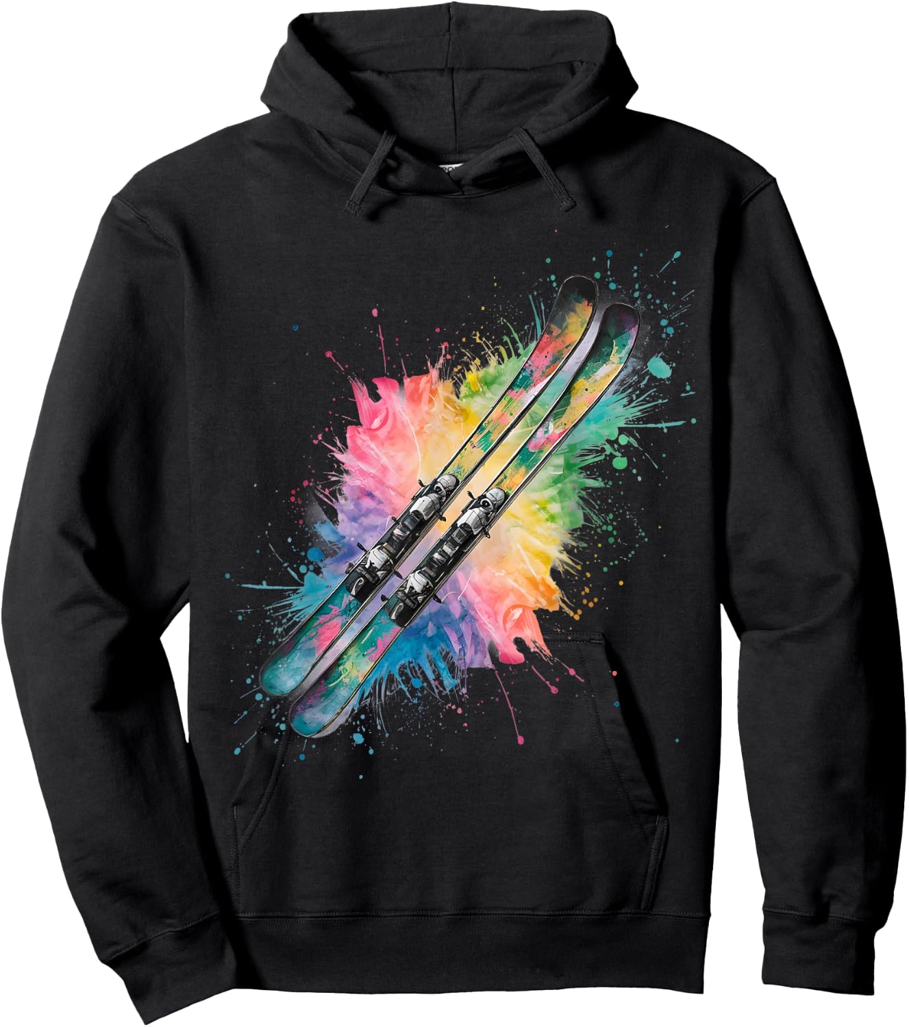 Skifahren Herren Damen Bunt Aquarell Skifahren Hoodie - Hoodie | Black