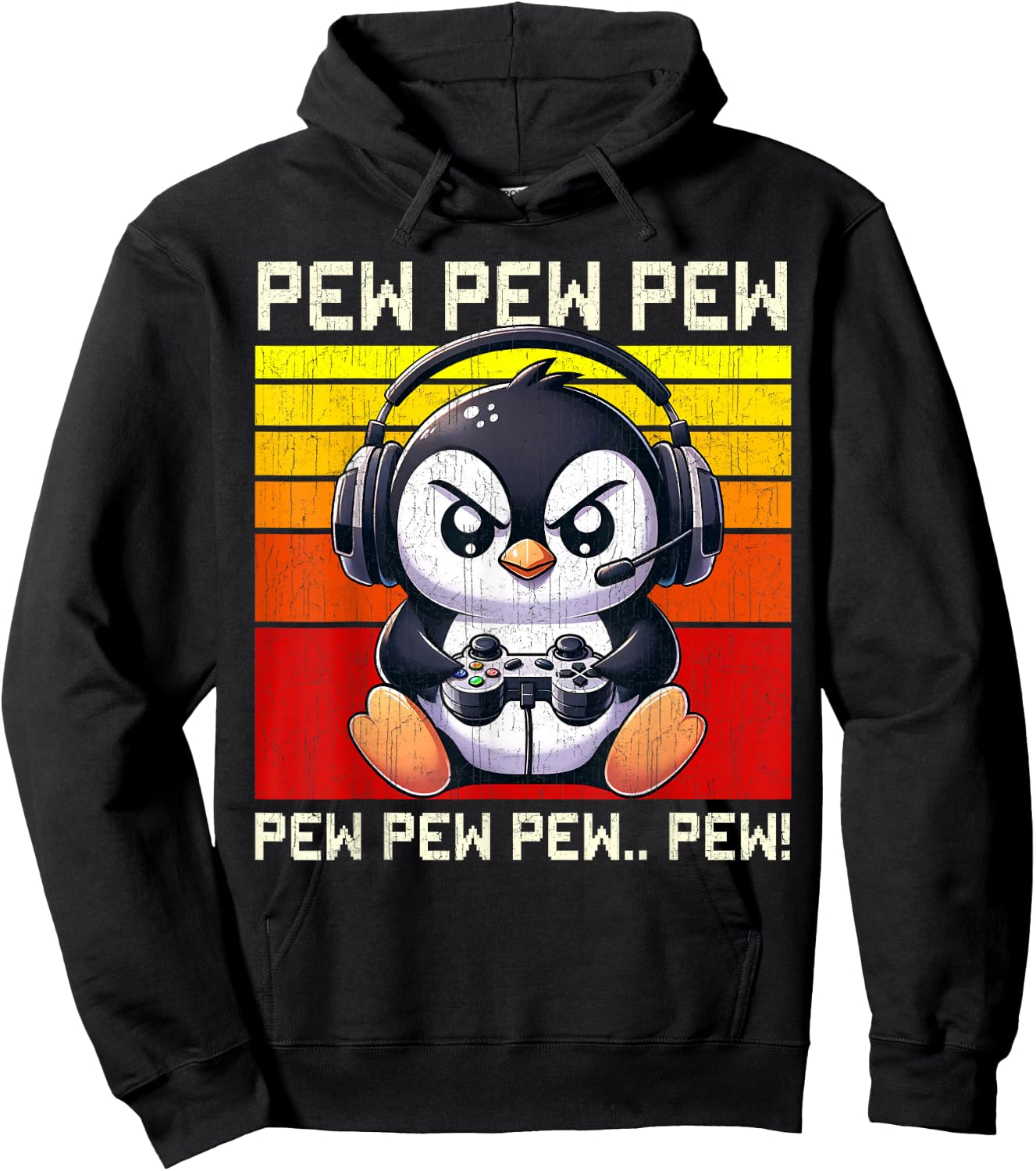 Penguin Gamer Pew Funny Video Games Vintage Boys Men Girls Hoodie - Hoodie | Black