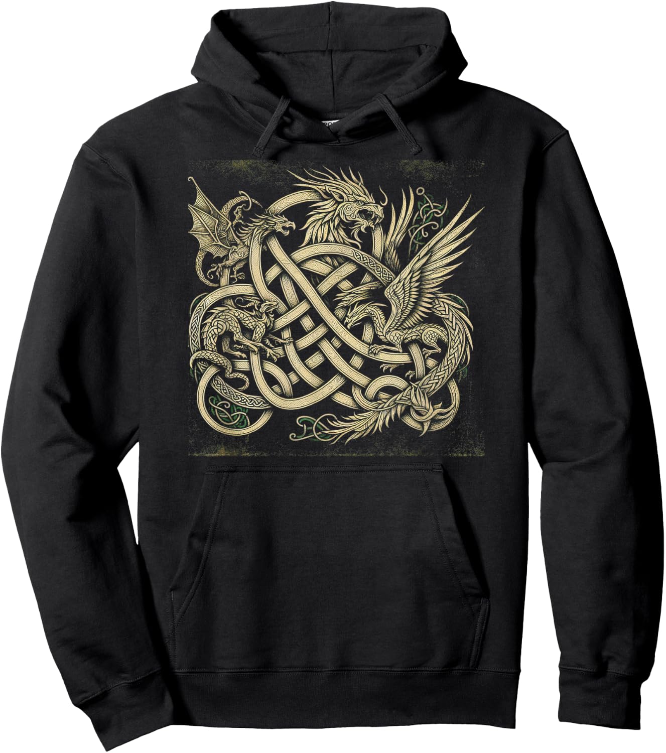 Intricate Celtic Knot with Dragon and Phoenix Hoodie - Hoodie | Black