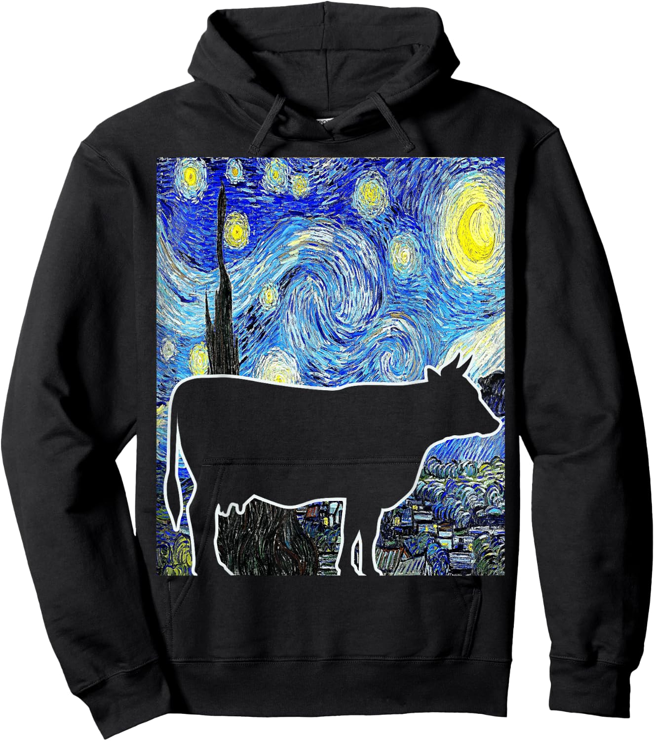 Cow Starry Night Van Gogh Funny Cow Farmer Hoodie - Hoodie | Black