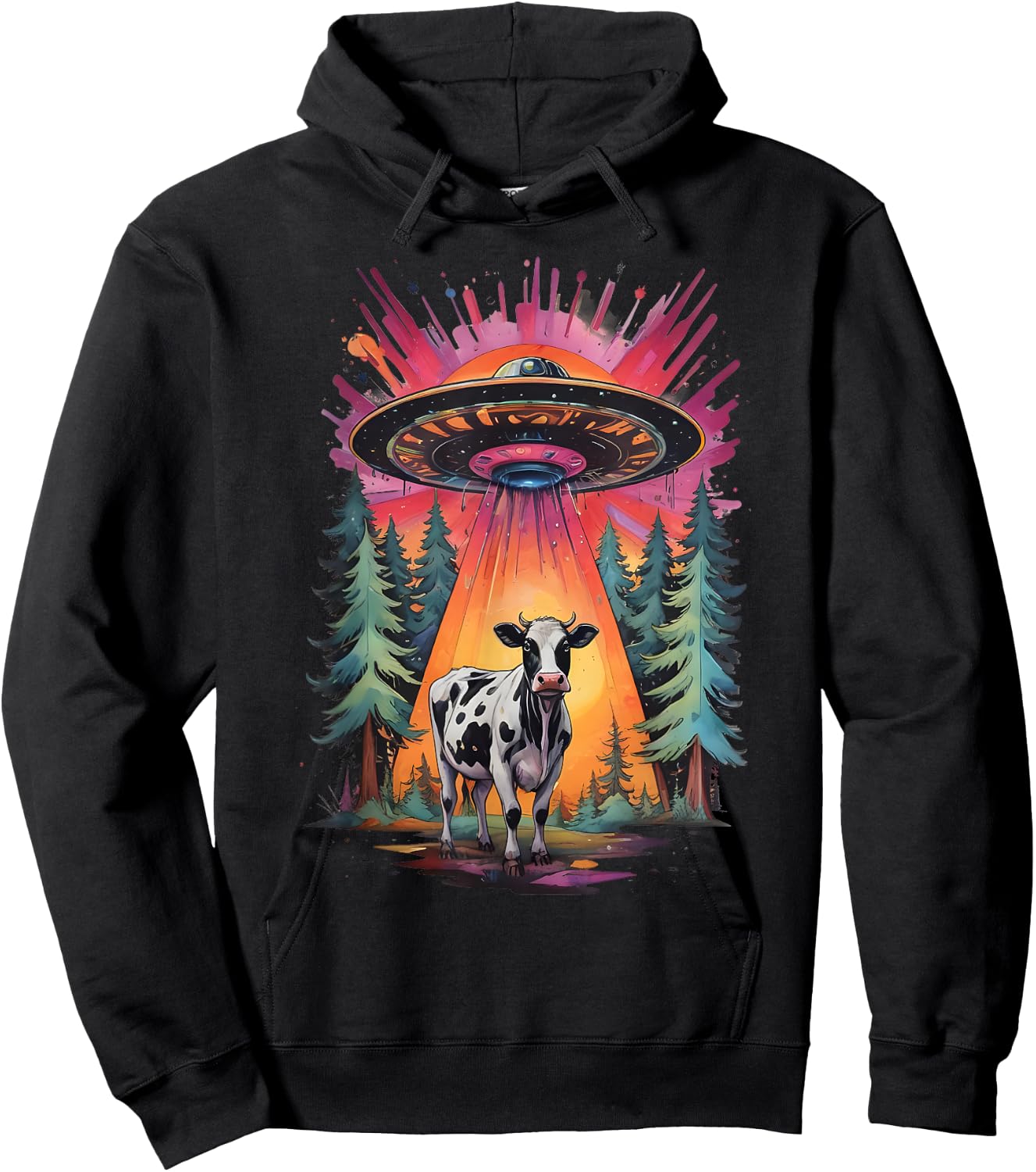 Funny Vintage Retro Graphic Alien UFO Cow Abduction BELIEVE Hoodie - Hoodie | Black