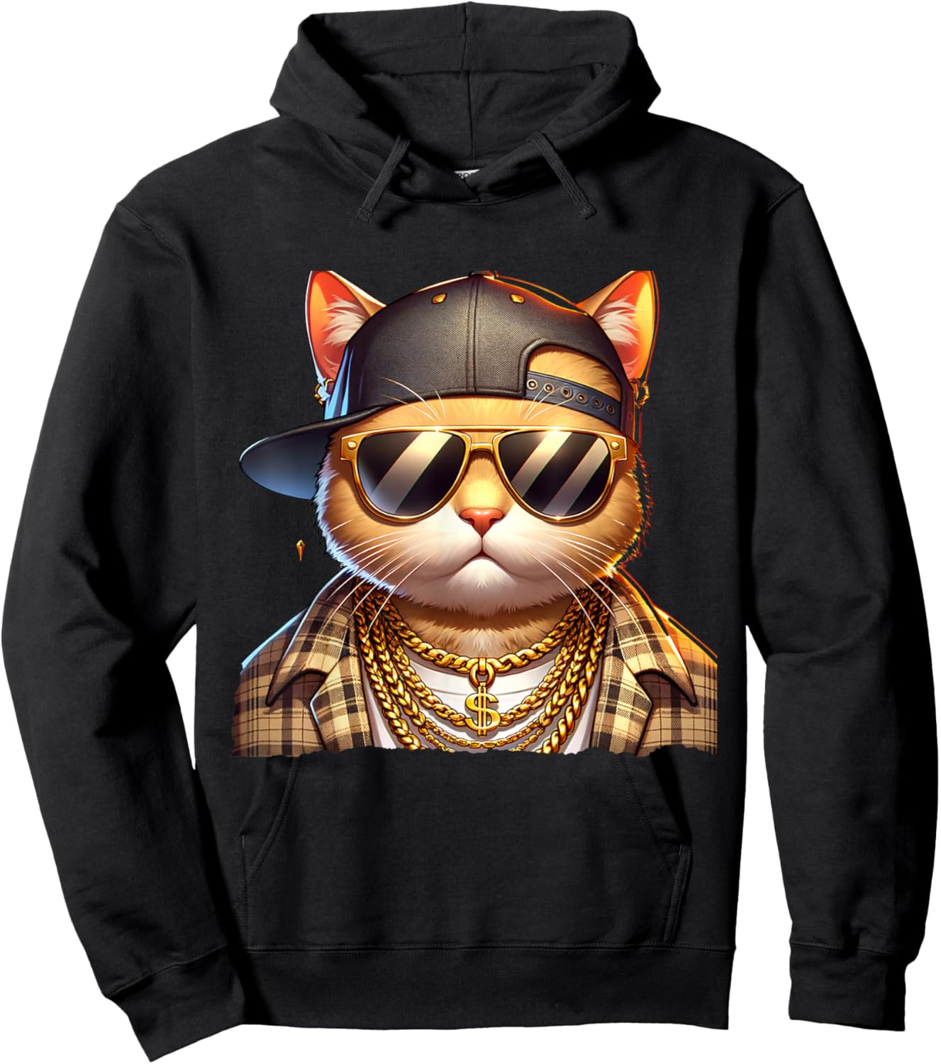 Cool Gangster Neighbourhood Cat Retro Cat Rapper , black Hoodie - Hoodie | Black