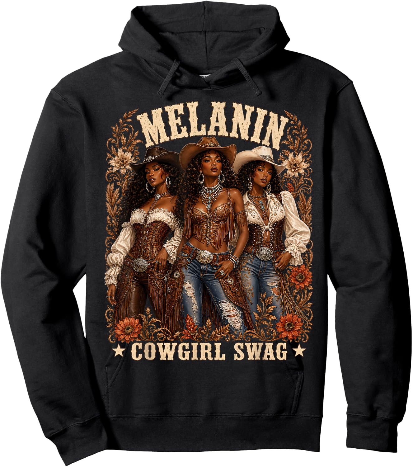 Cowgirl African Melanin Cow Girl Outfit Hoodie - Hoodie | Black