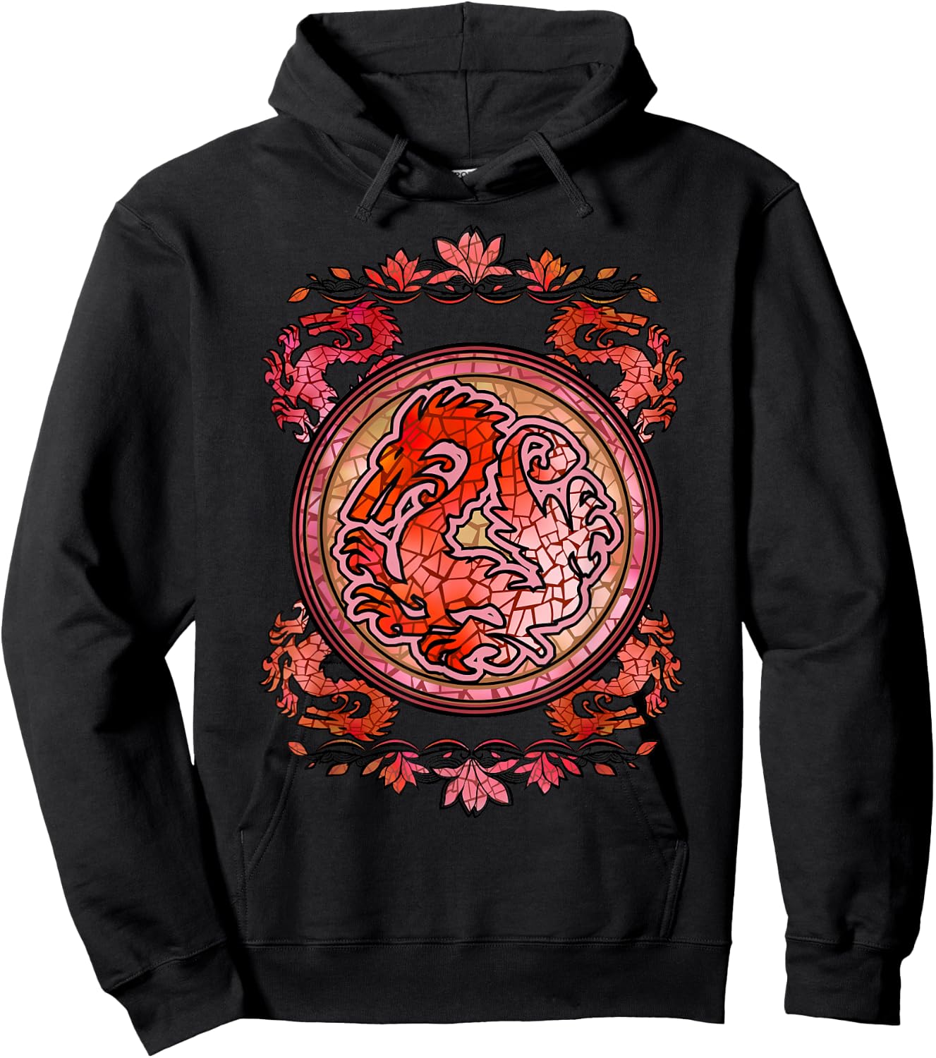Disney Mulan Stained Glass Dragon Emblem Graphic Hoodie - Hoodie | Black