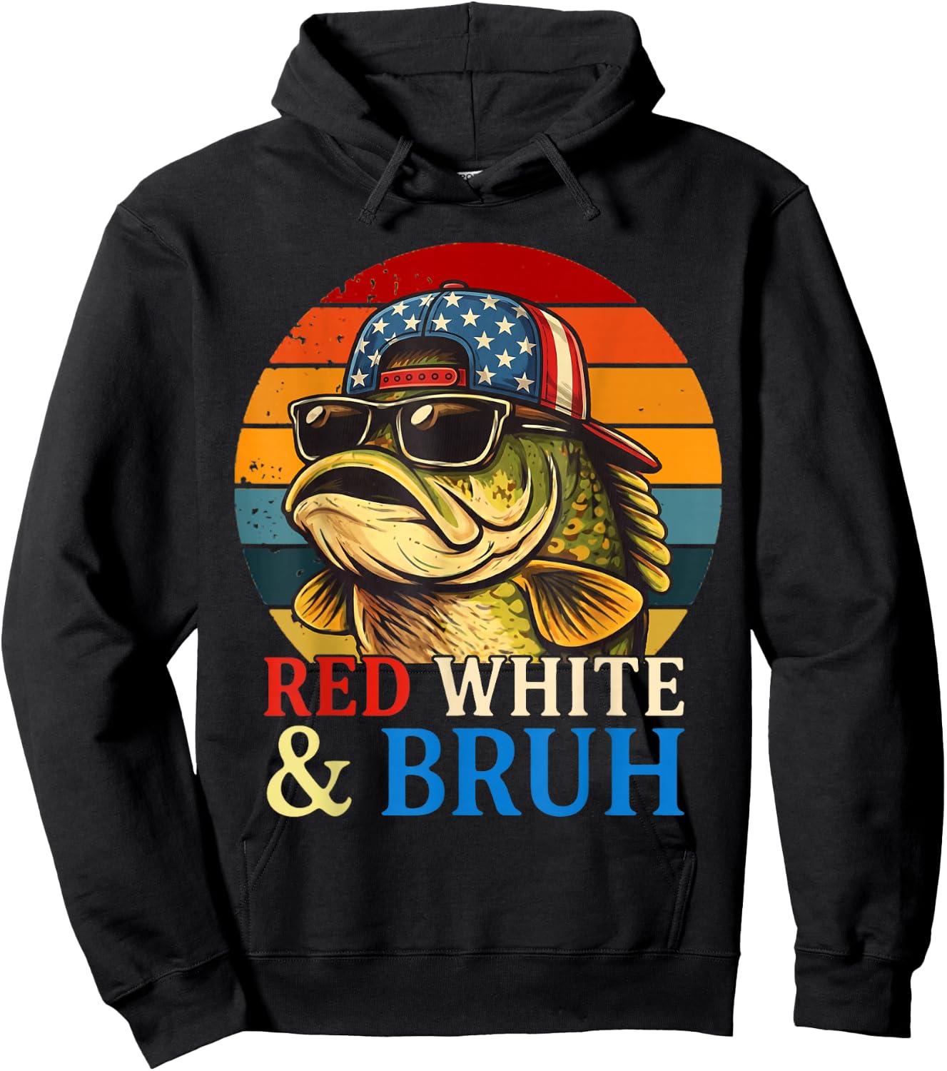 Patriotic Bass Fishing Red White and Bruh Fisherman Hoodie - Hoodie | Black