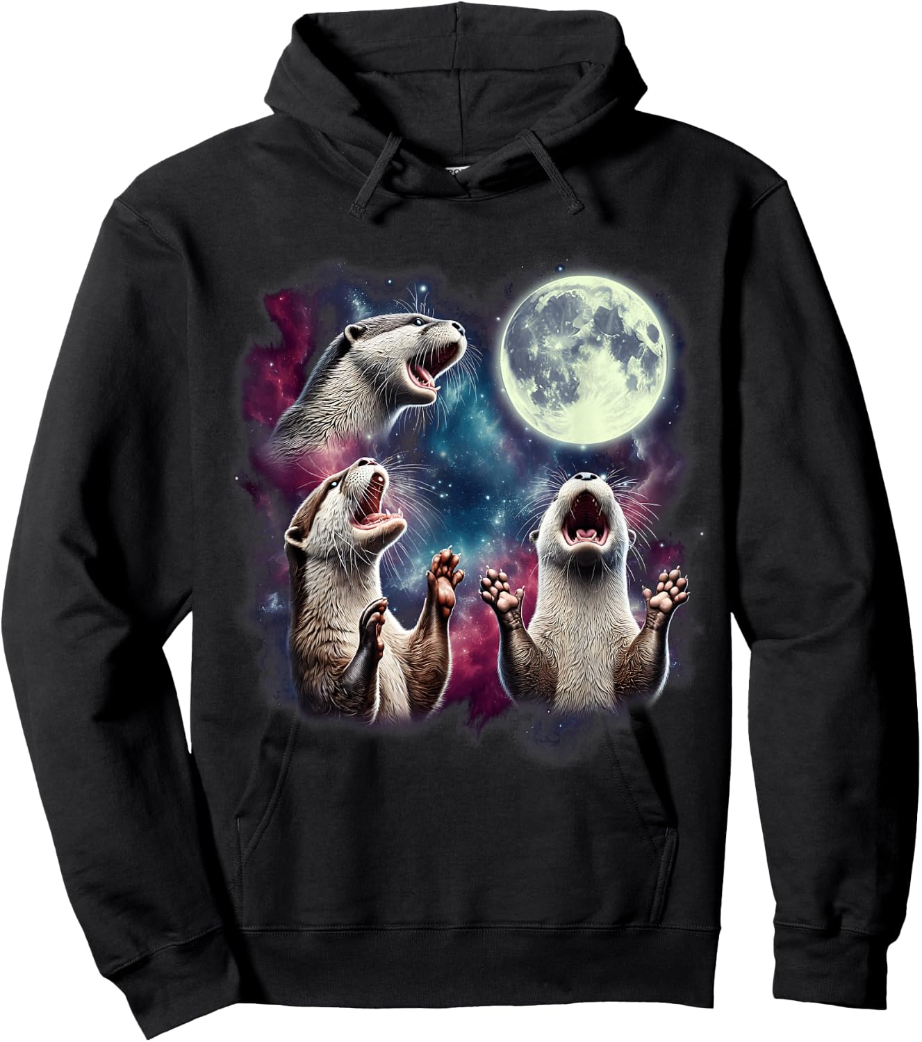 Three Otters Howling at Moon Funny Weird Cursed Meme Hoodie - Hoodie | Black
