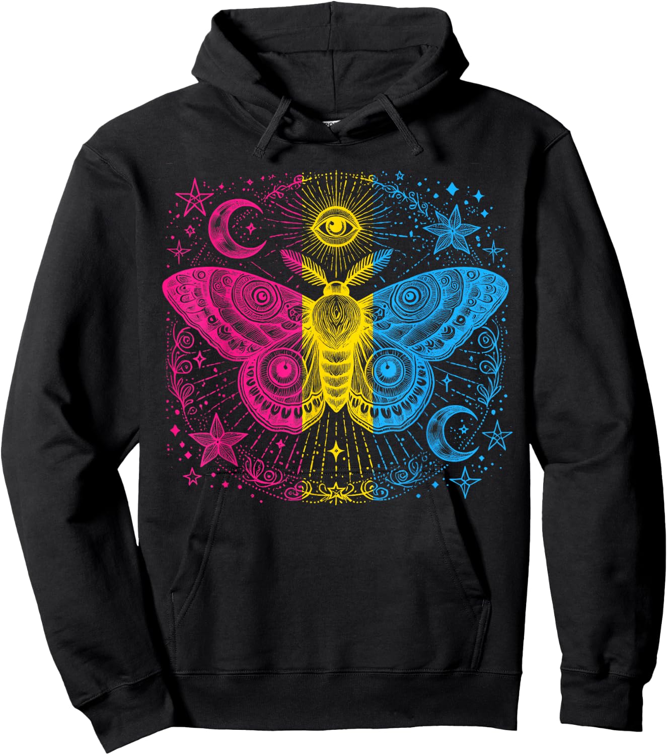 Pansexual Pride Mystical Moth LGBTQ Pan Flag Colors Art Hoodie - Hoodie | Black