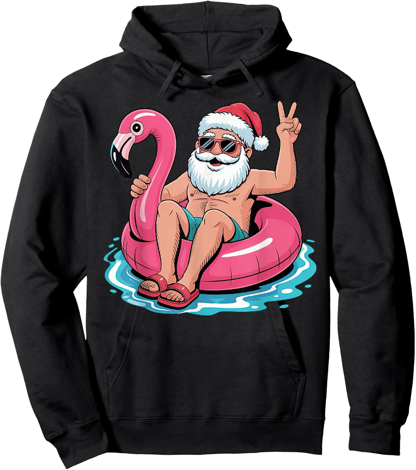 Christmas In July Santa Flamingo Summer Xmas Hoodie - Hoodie | Black