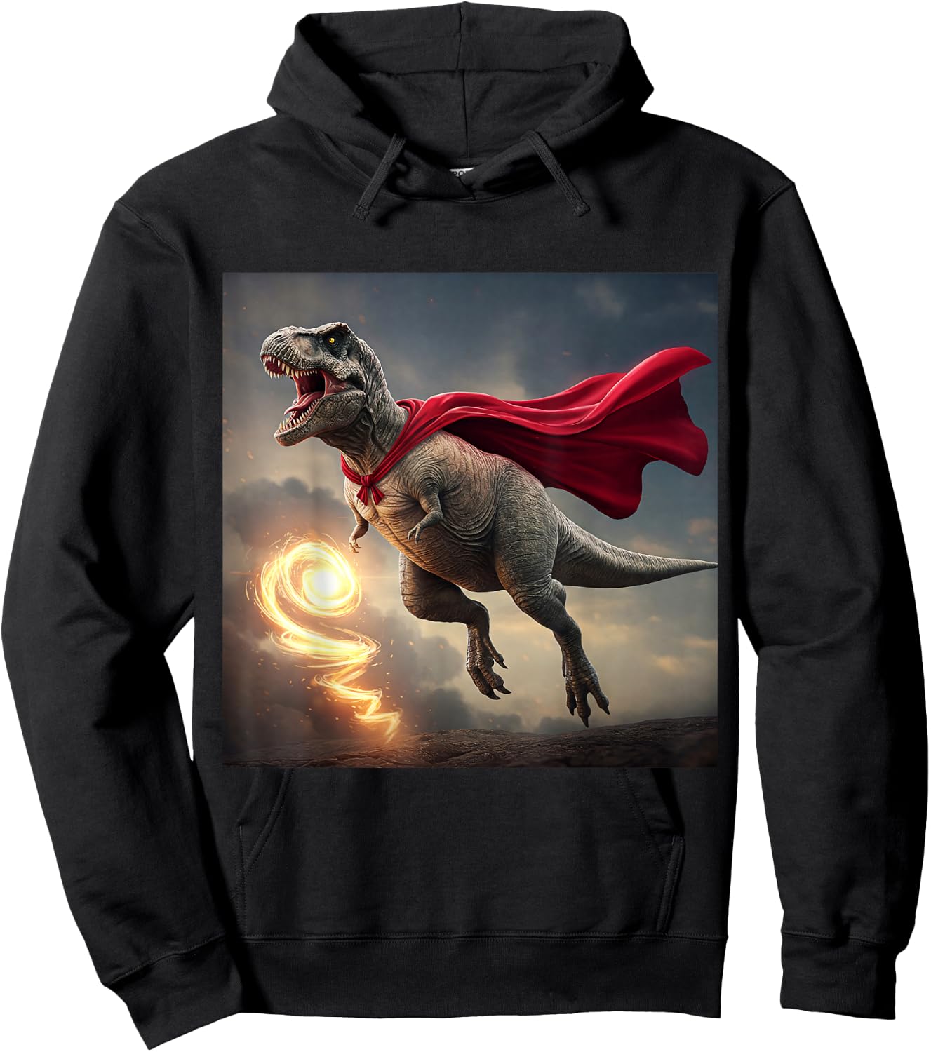 Superhero Dino: Dinosaur with Cape Hoodie - Hoodie | Black