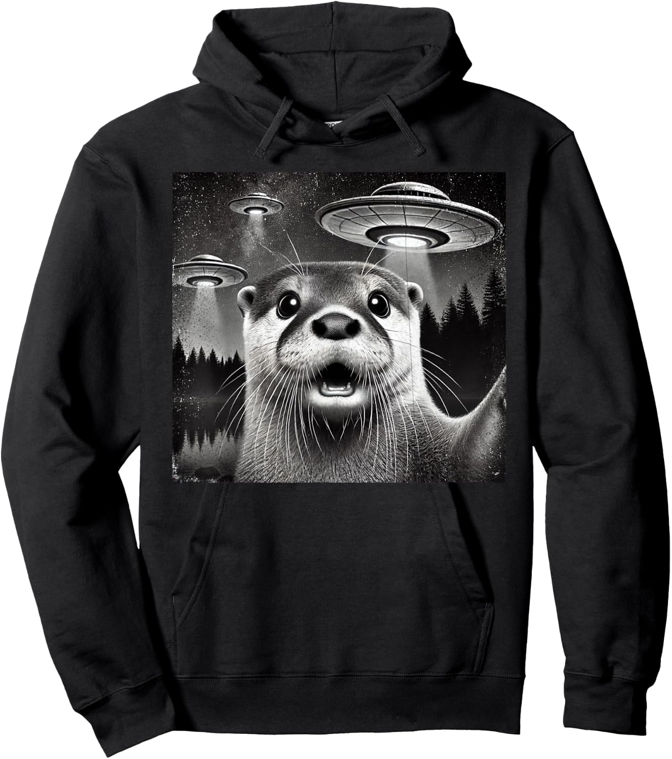 Funny otter Selfie with Alien UFO otters and alien lovers Hoodie - Hoodie | Black