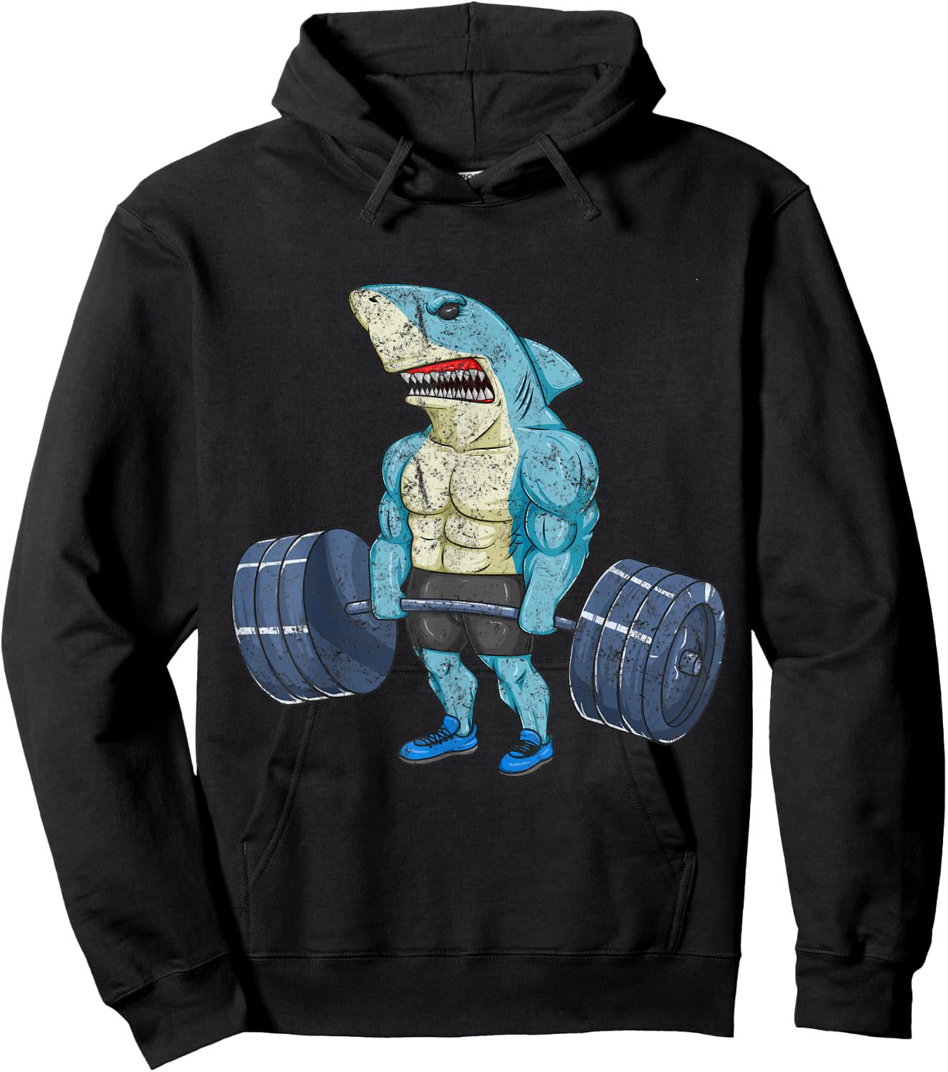Vintage Shark Weightlifting Bodybuilder Muscle Fitness Hoodie - Hoodie | Black