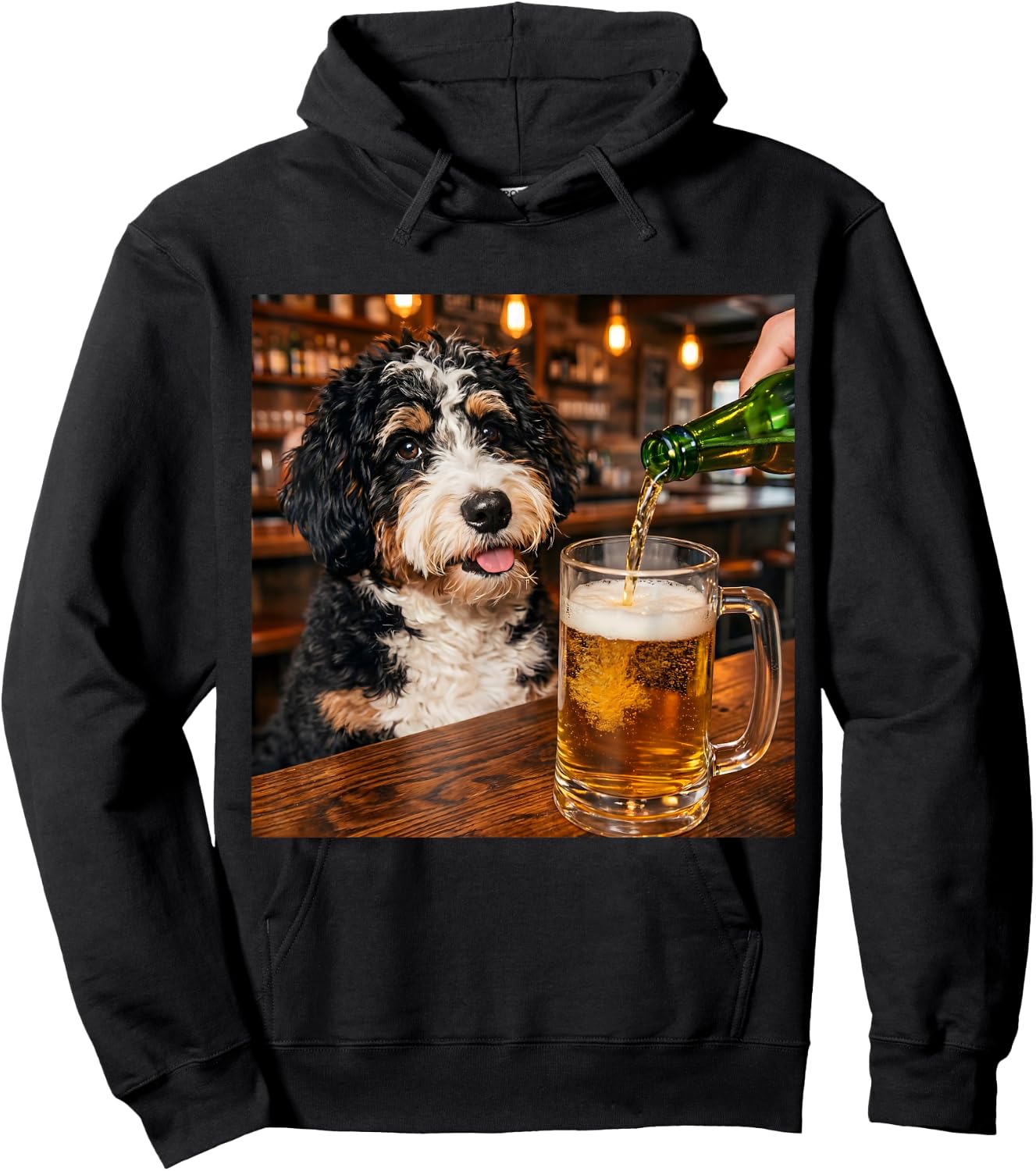 Funny Bernedoodle Drinking Beer Meme Hoodie - Hoodie | Black
