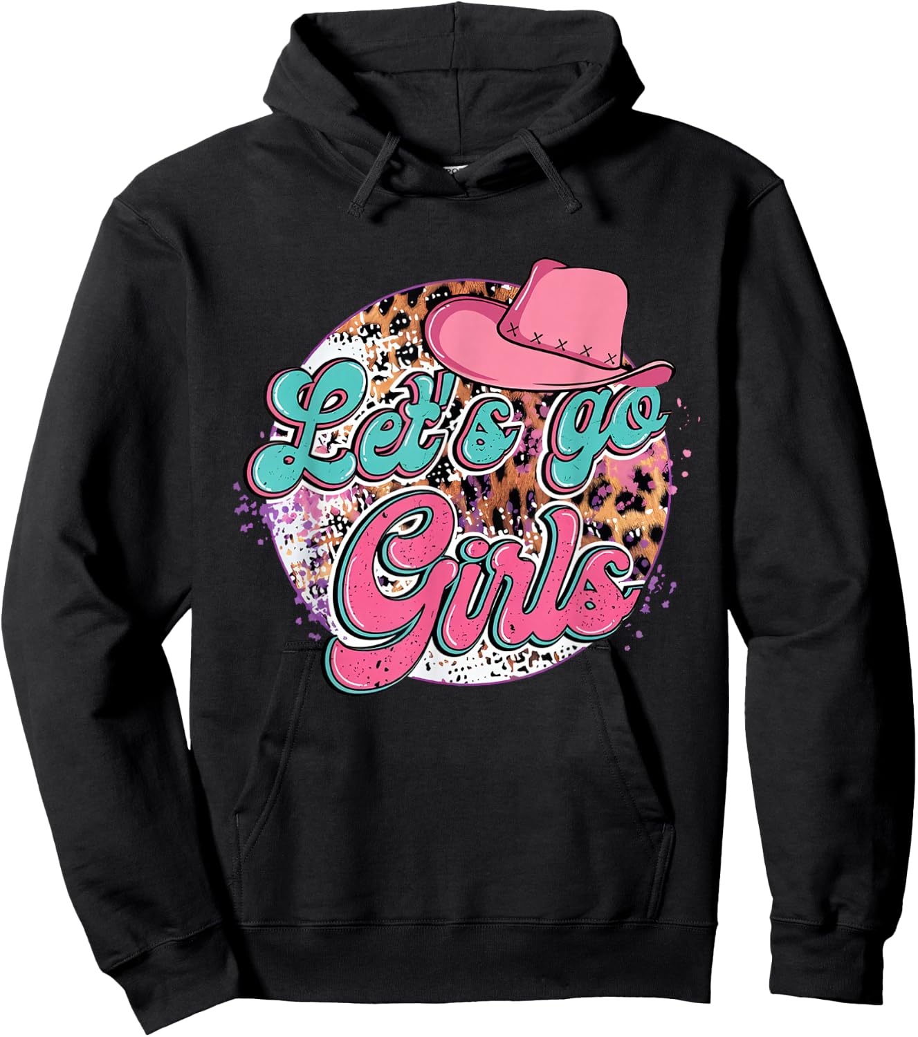 Let's Go Girls Leopard Pink Cowboy Hat Hoodie - Hoodie | Black