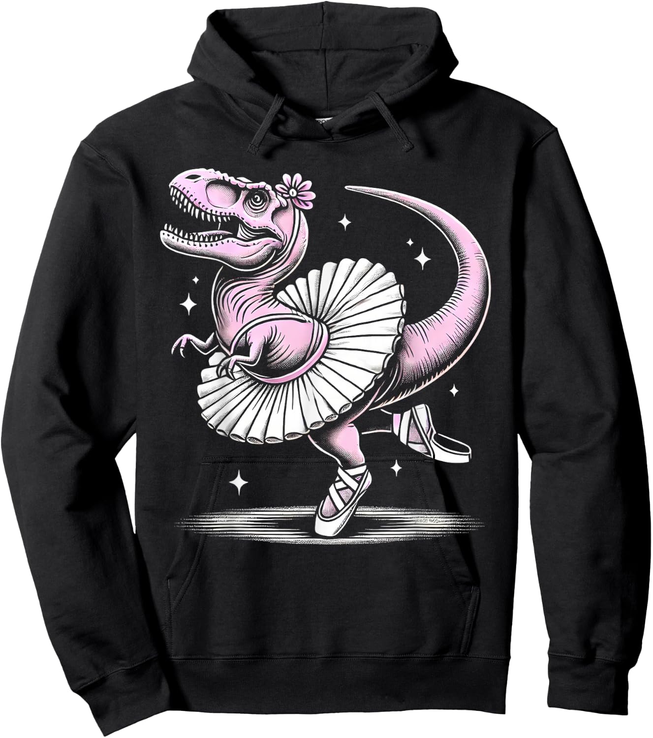 Ballet Dancing T-Rex in Tutu and Slippers Hoodie - Hoodie | Black