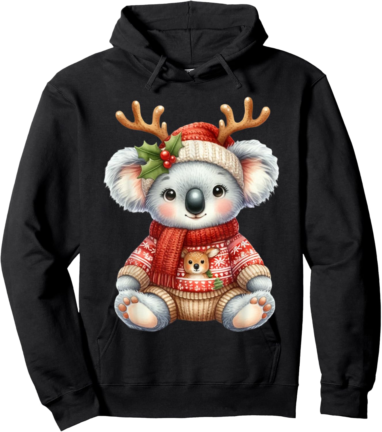Koala Reindeer Hat Santa Christmas Funny Koala Xmas Hoodie - Hoodie | Black