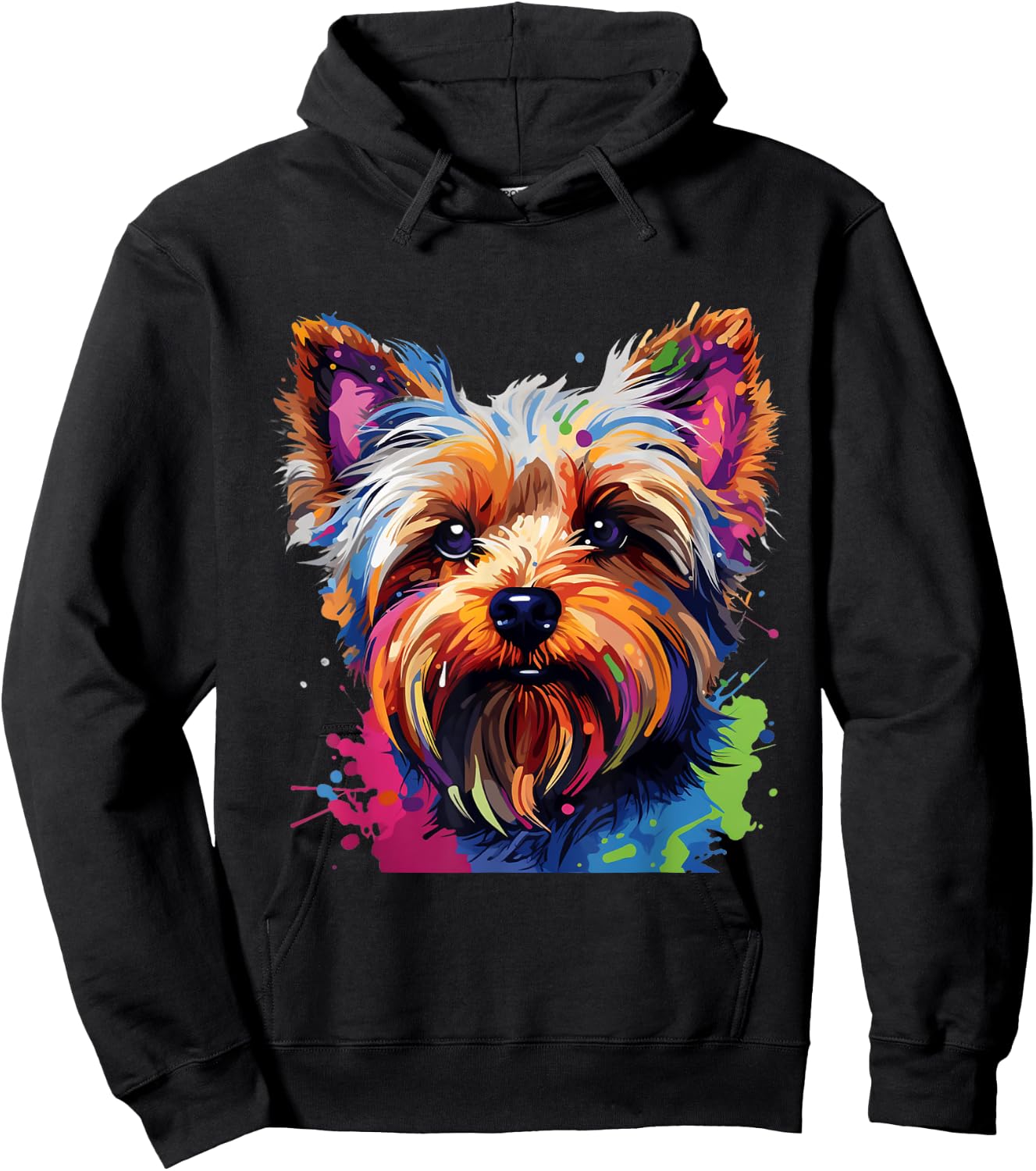 Cool Colorful Yorkshire Terrier Portrait Graphic Hoodie - Hoodie | Black
