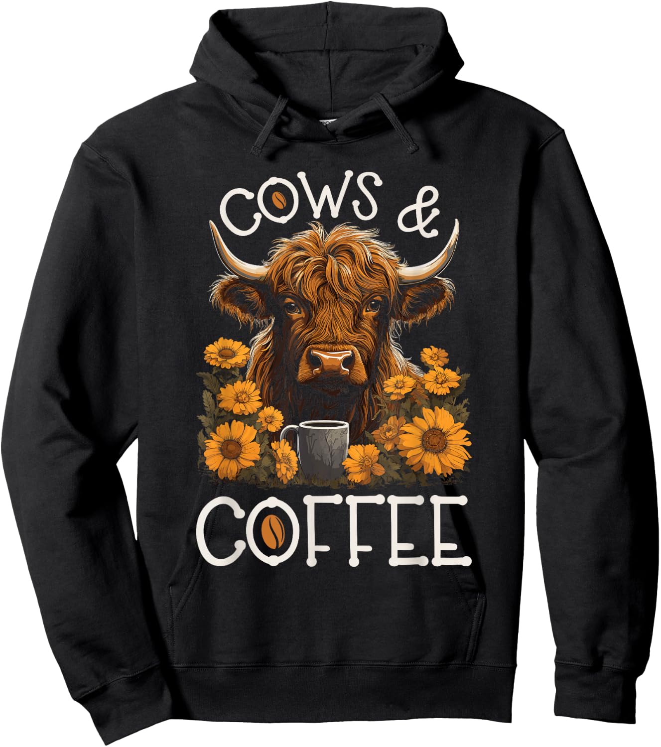 Highland Cow And Coffee, Funny Western Girl Country Hoodie - Hoodie | Black
