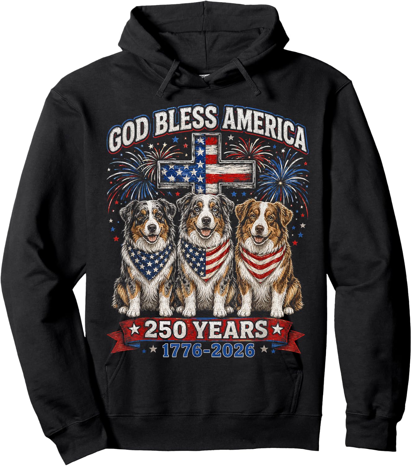 250 Years America Australian Shepherd Dog USA 4th of July Hoodie - Hoodie | Black