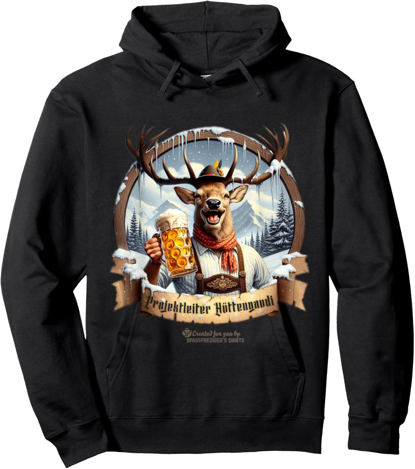 Après Ski Project Manager Hüttengaudi Hirsch & Bier Après Ski , black Hoodie - Hoodie | Black
