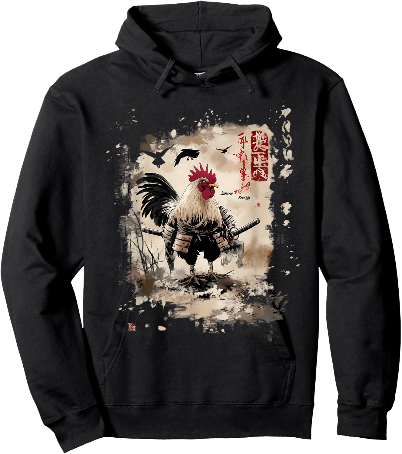 Samurai Rooster Warrior Vintage Japanese Anime Funny Hoodie - Hoodie | Black