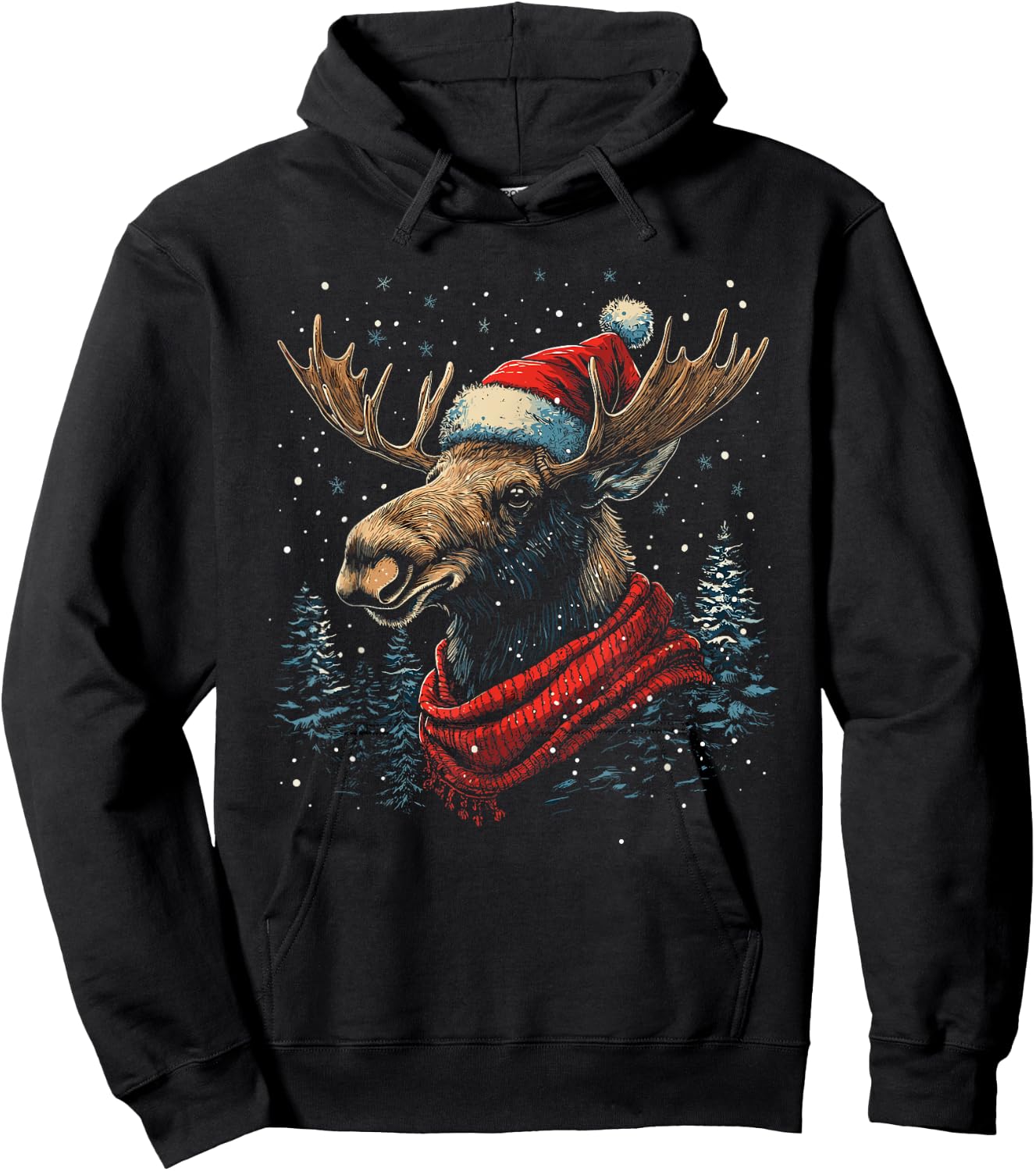 Moose Santa Hat Christmas Pajama Funny Moose Xmas Hoodie - Hoodie | Black