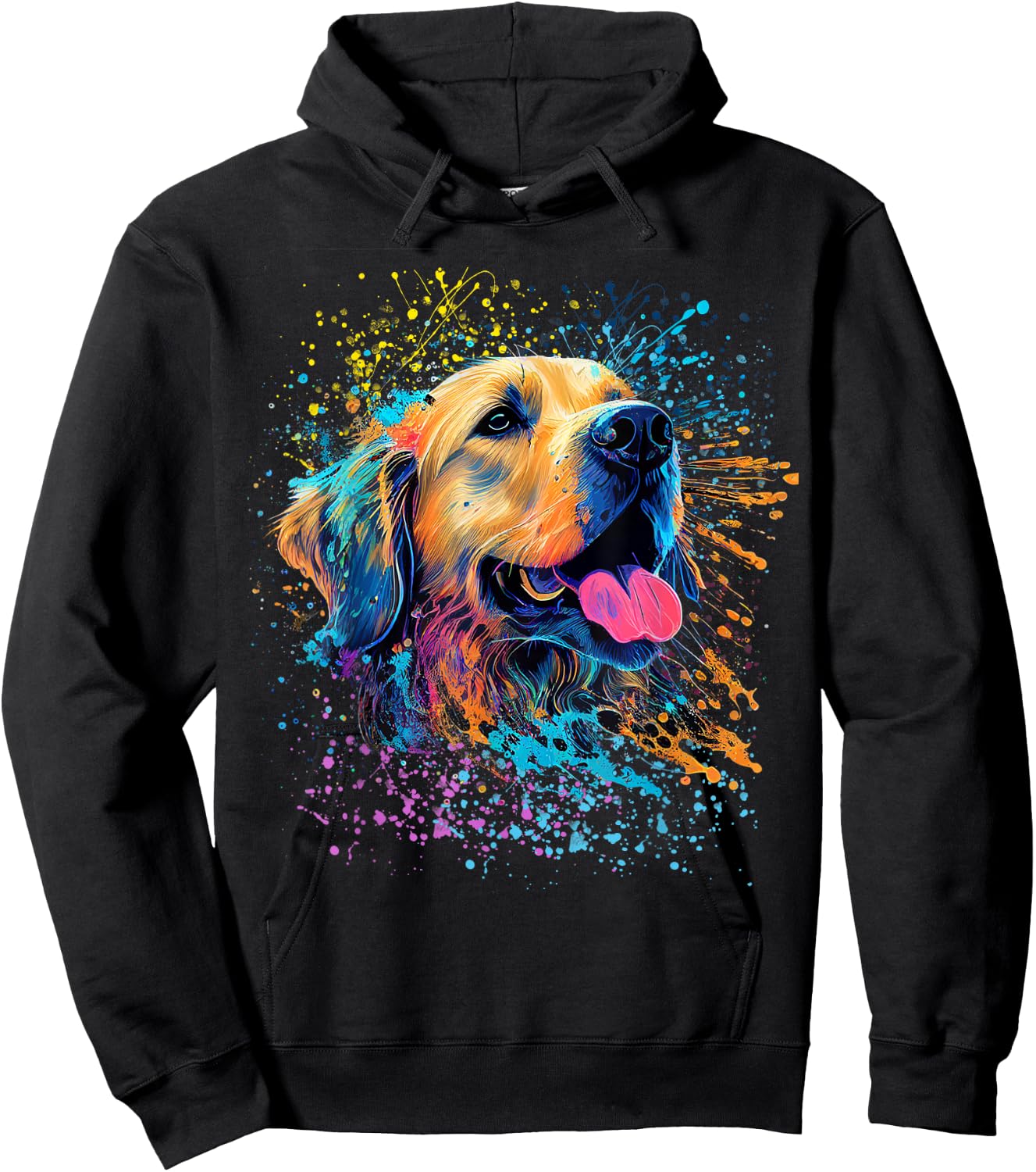 Colorful Splash Art Golden Retriever Puppy Portrait Hoodie - Hoodie | Black