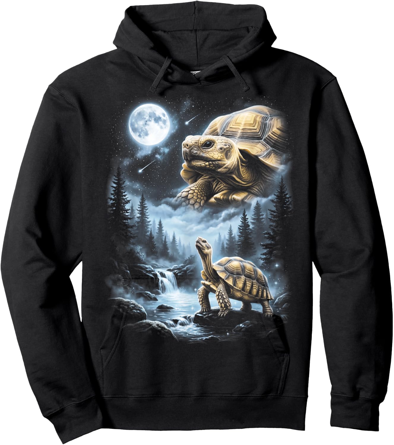 Sulcata Tortoise Howling at Moon 90's Retro Hoodie - Hoodie | Black