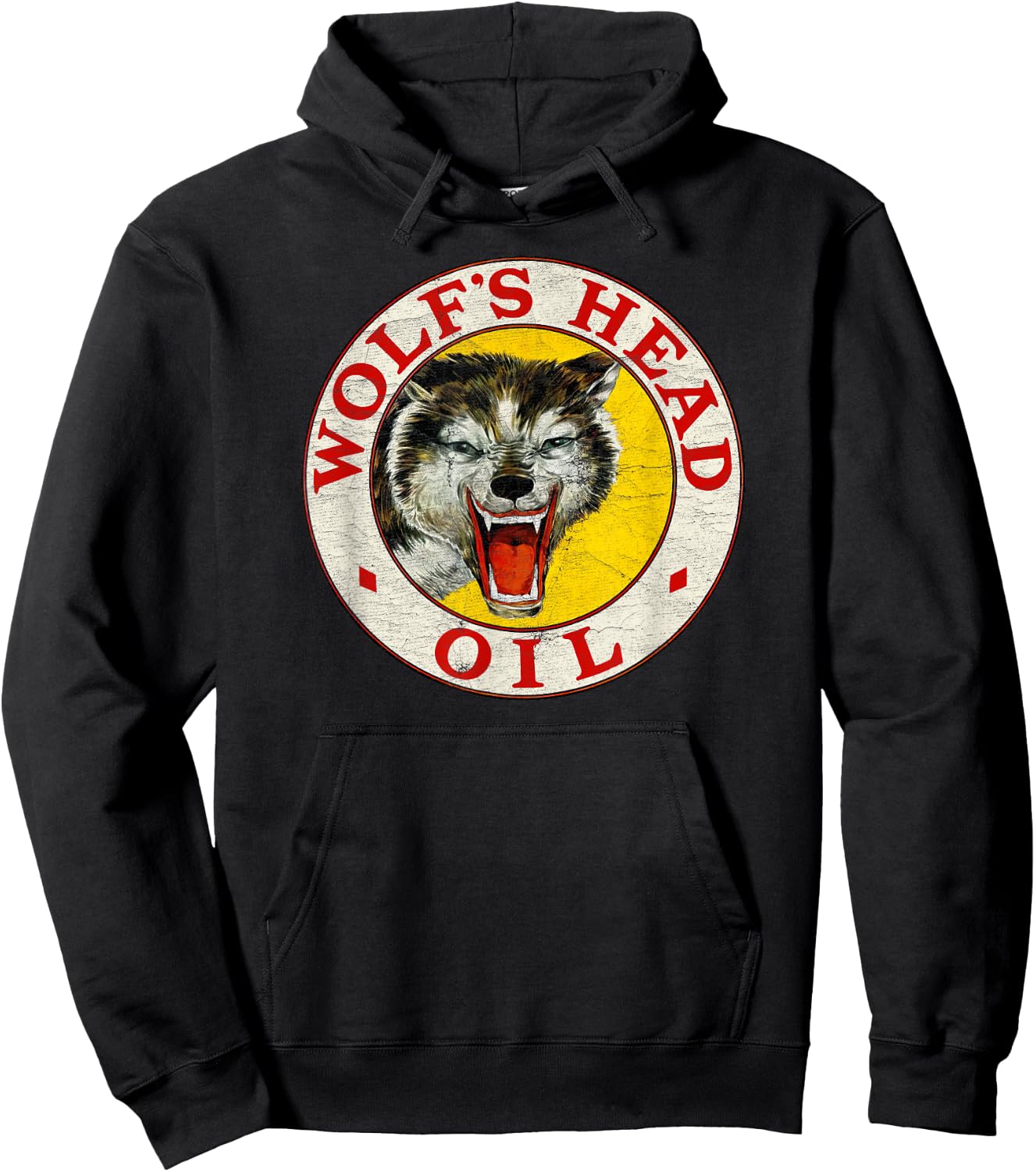 Vintage Wolf Head Oil (Distressed) Hoodie - Hoodie | Black