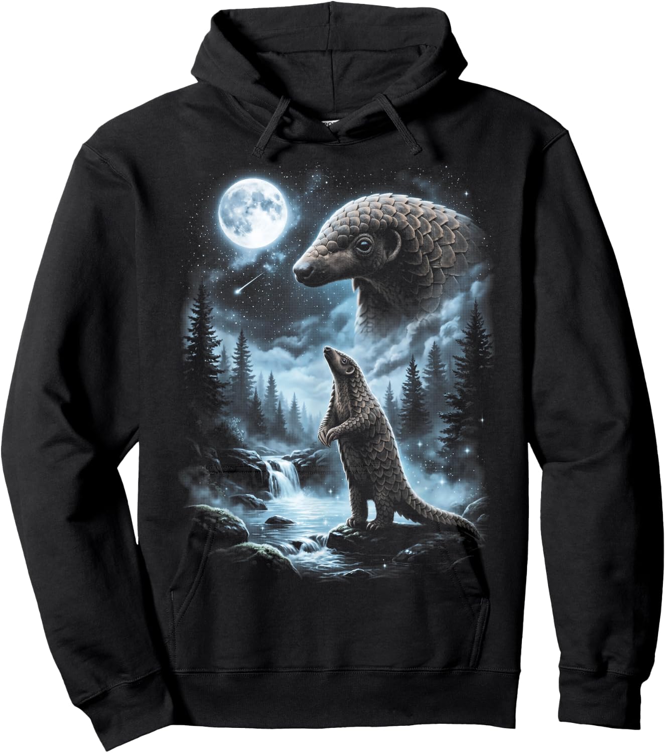 Pangolin Howling at Moon 90's Retro Hoodie - Hoodie | Black