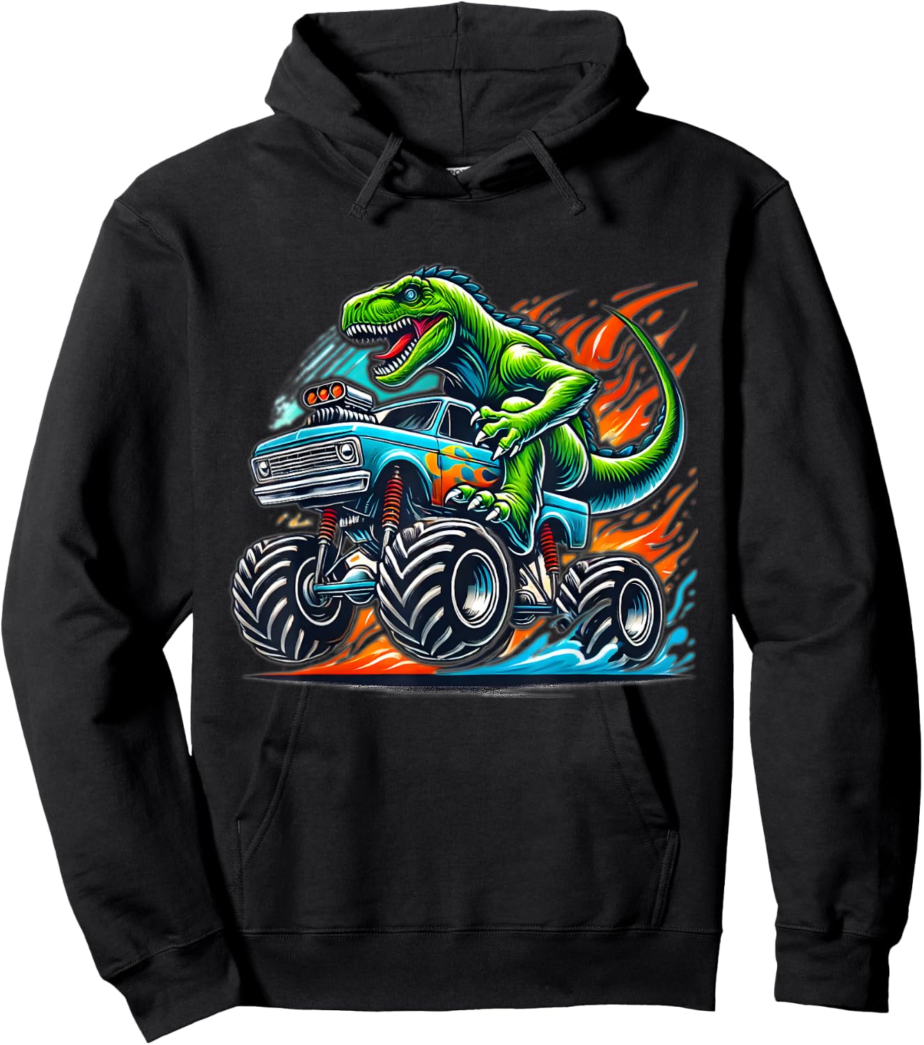 Monster Truck Dinosaur Birthday Party Monster Truck Boy Hoodie - Hoodie | Black