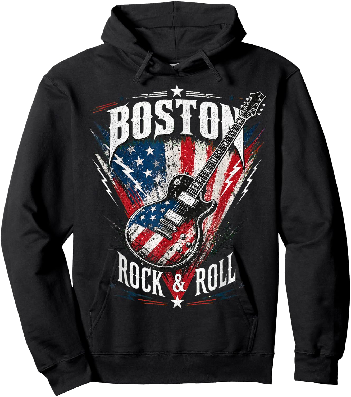 Boston Electric Guitar USA Flag Rock Music Design Hoodie - Hoodie | Black