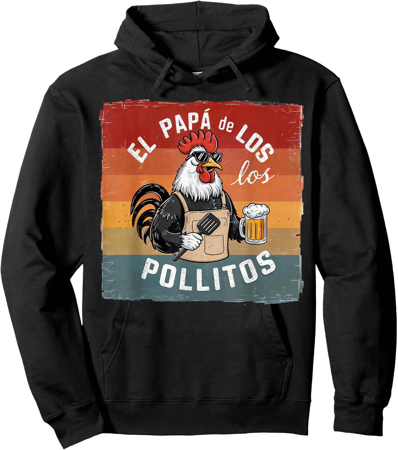 El Papa de Los Pollitos Funny Spanish Abuelo Dad Daddy Hoodie - Hoodie | Black