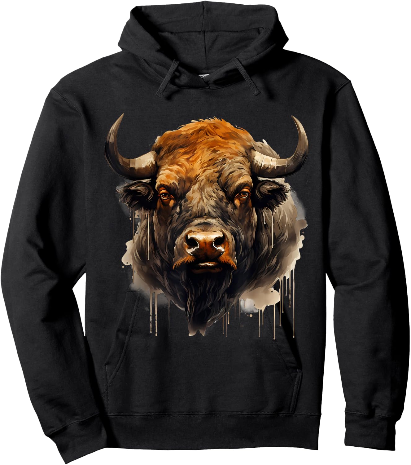 Buffalo Animal Print Motif Portrait Bison Nature Artwork Hoodie - Hoodie | Black