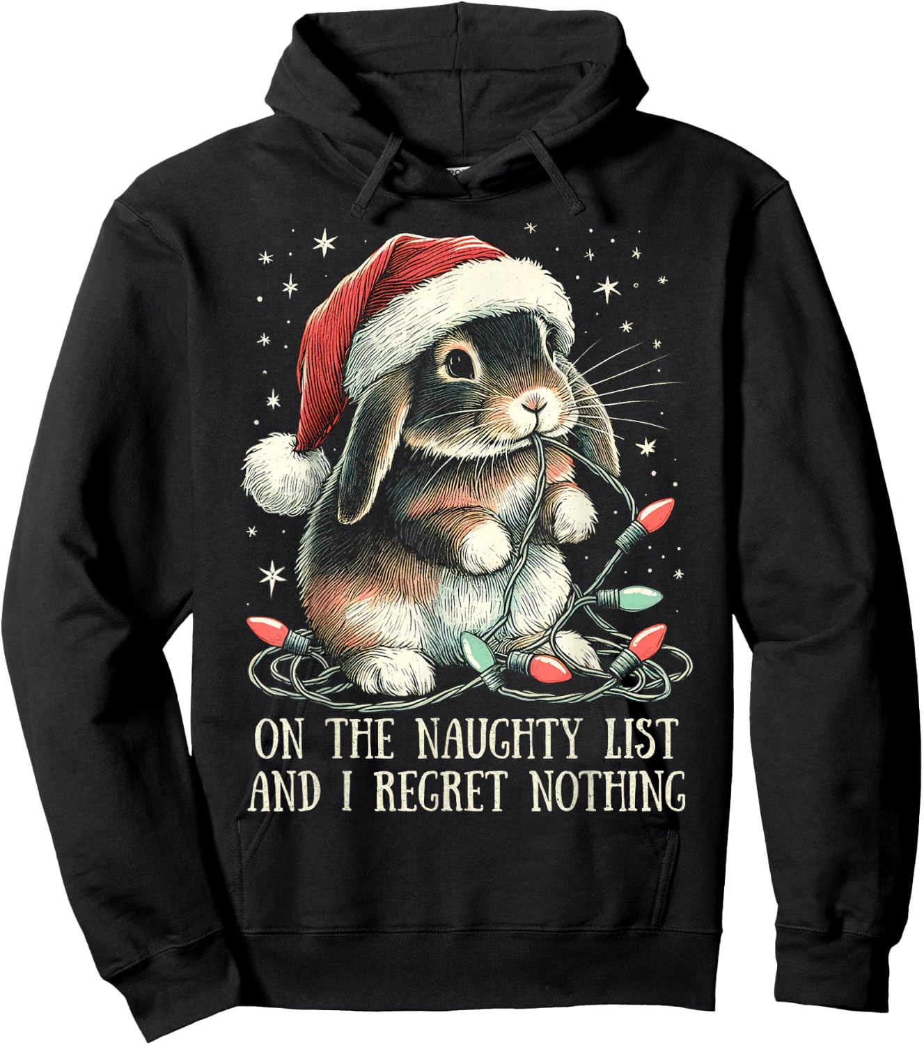 On The Naughty List And I Regret Nothing Rabbit Christmas Hoodie - Hoodie | Black