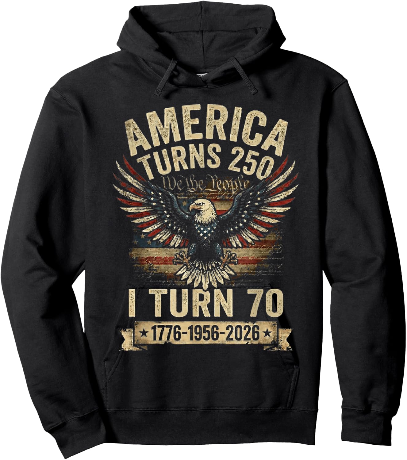 Birthday Men Women 4th of July America Turns 250 I Turn 70 Hoodie - Hoodie | Black