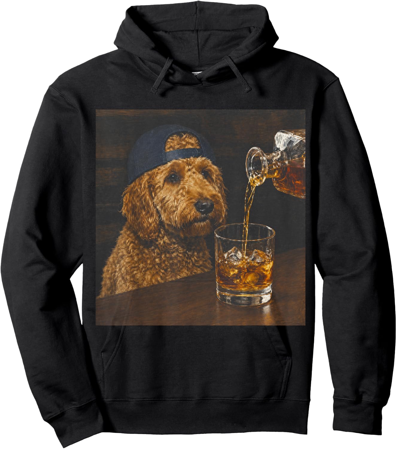 Vintage Goldendoodle Drinking Whiskey Funny Dog Lover Hoodie - Hoodie | Black