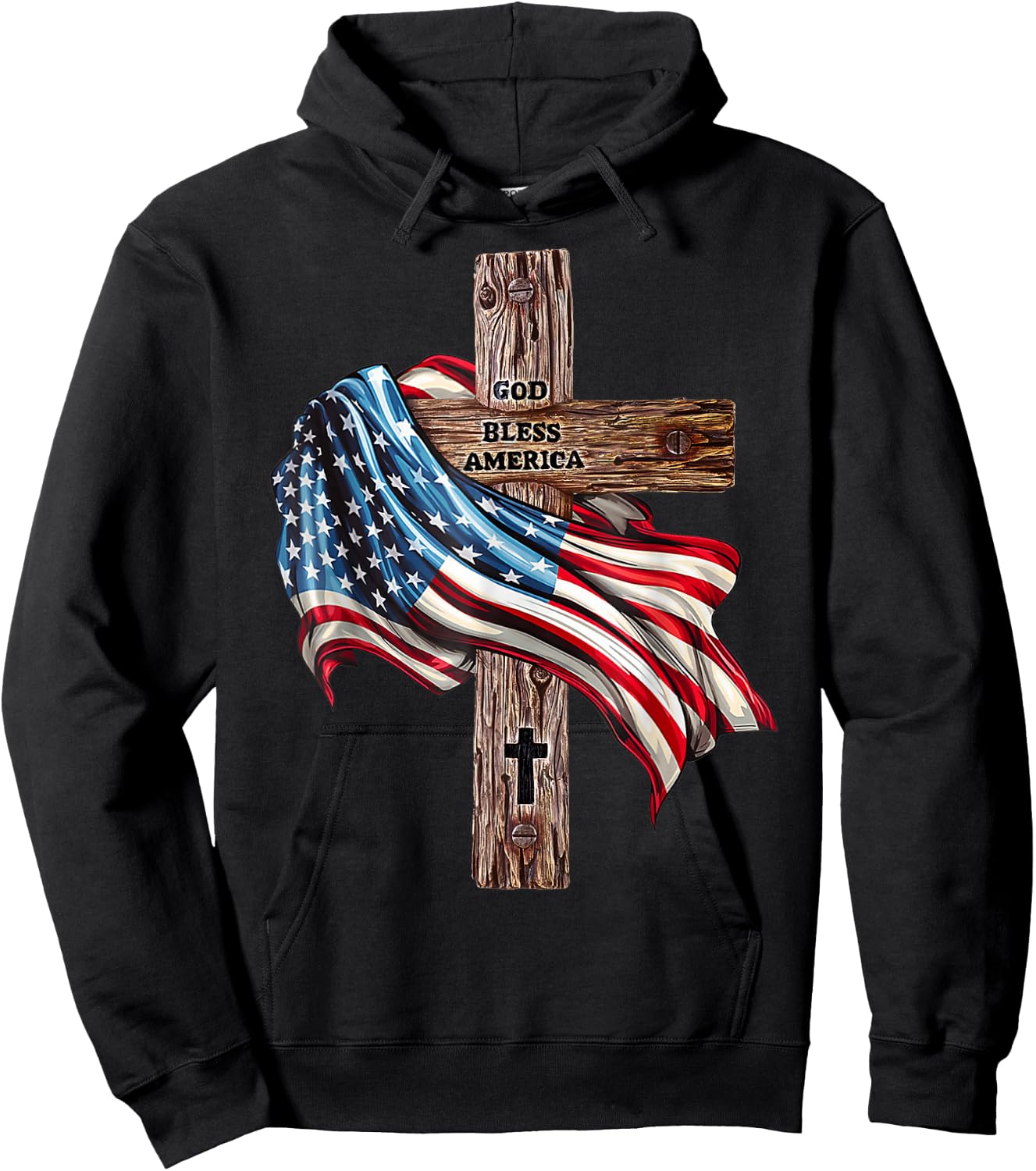 God Bless America Cross American Flag US Patriotic Christian Hoodie - Hoodie | Black