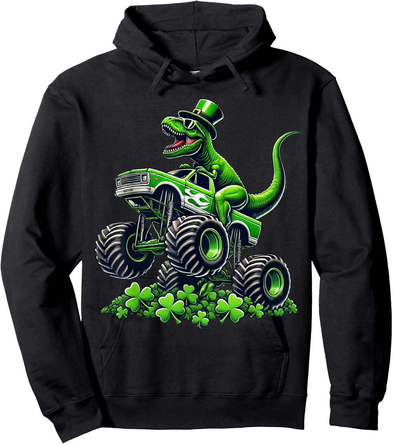 Boys Monster Truck T-rex Leprechaun St Patricks Day Boys Kid Hoodie - Hoodie | Black