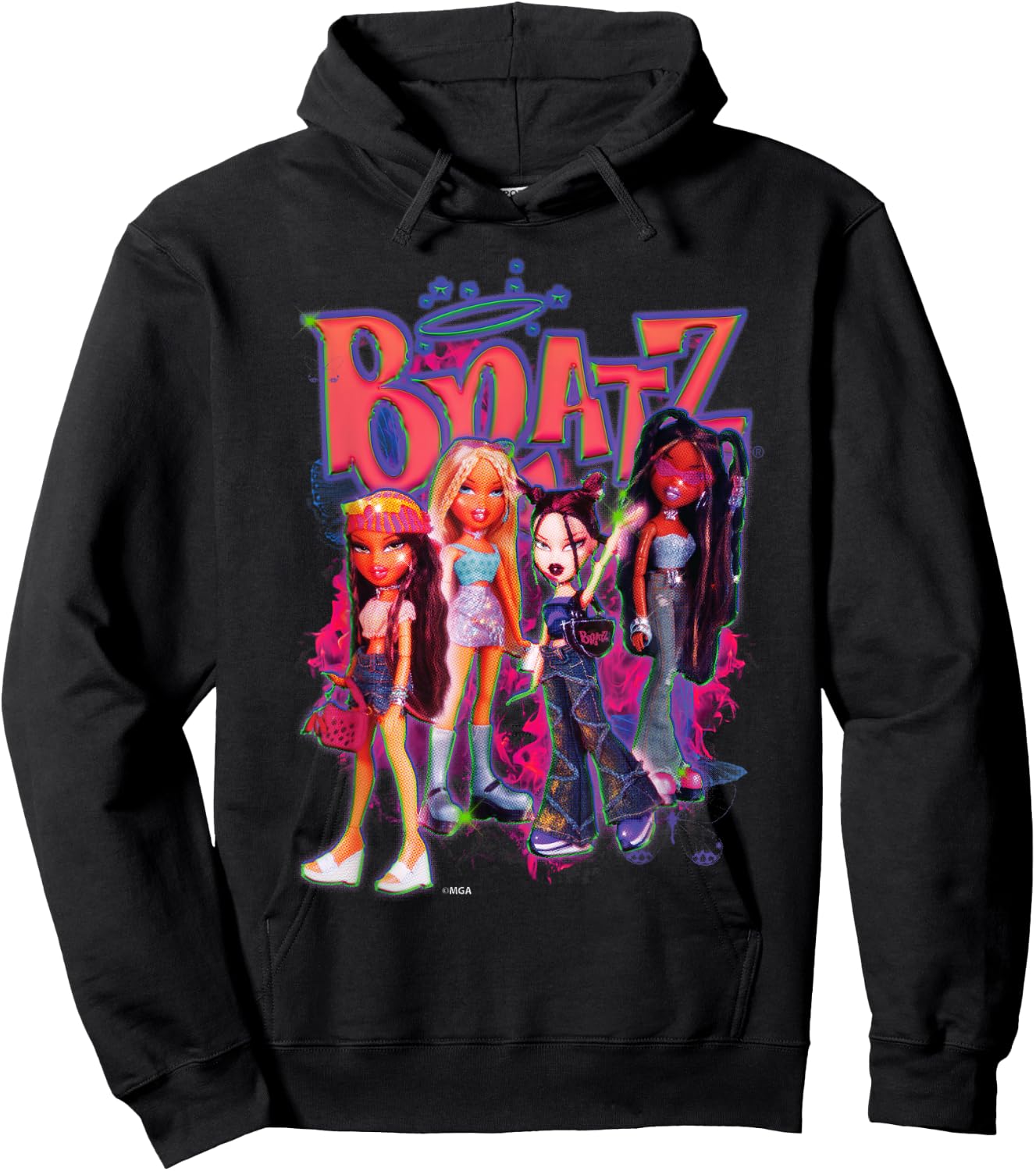 Bratz Girls On Neon Pink Fire , Black, S Hoodie - Hoodie | Black