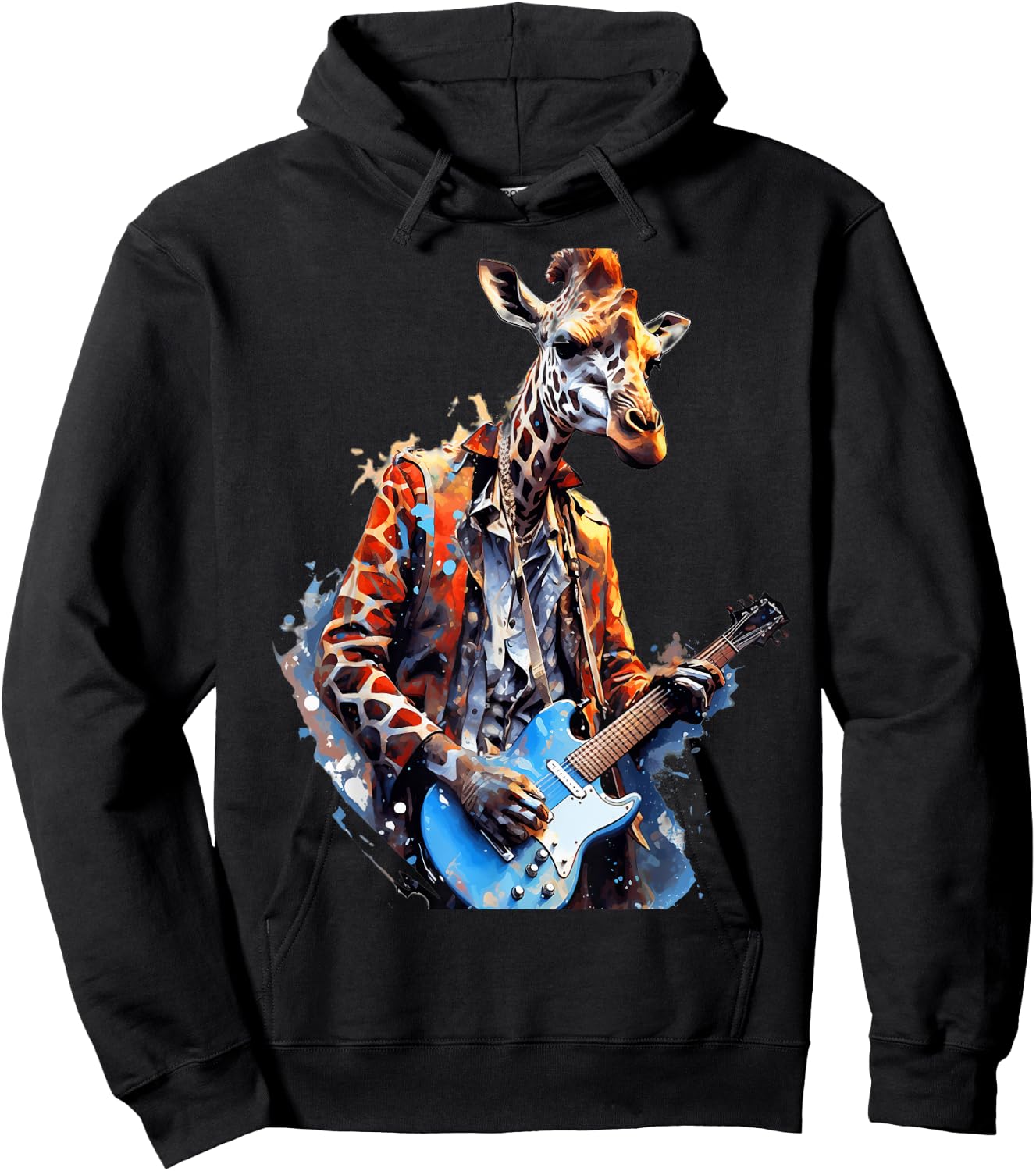 Rock Guitar Giraffe Guitarist Hoodie - Hoodie | Black