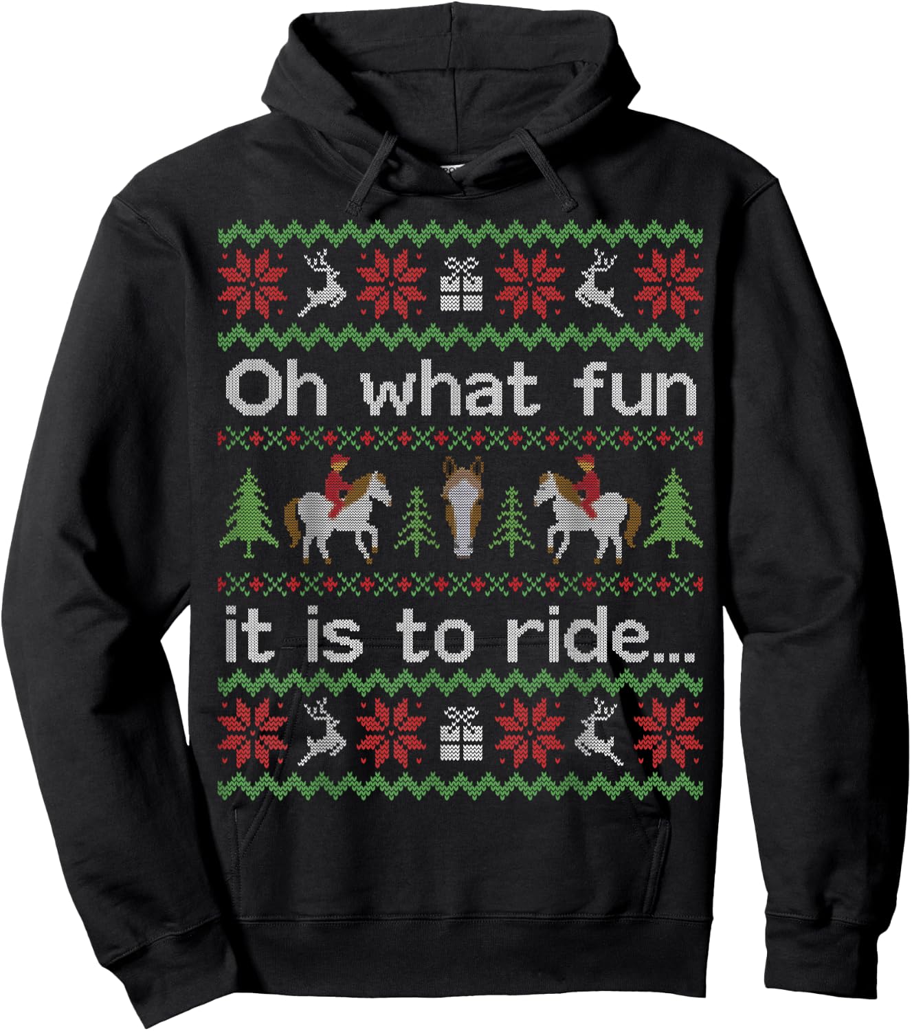 Funny Ugly Sweater Shirt Christmas Horse Rider Riding Gift Hoodie - Hoodie | Black