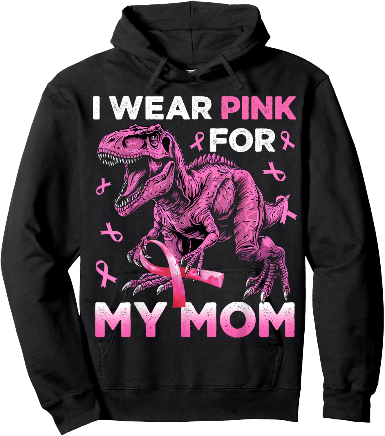 I Wear Pink For My Mom Trex Breast Cancer Awareness Kids Son Hoodie - Hoodie | Black