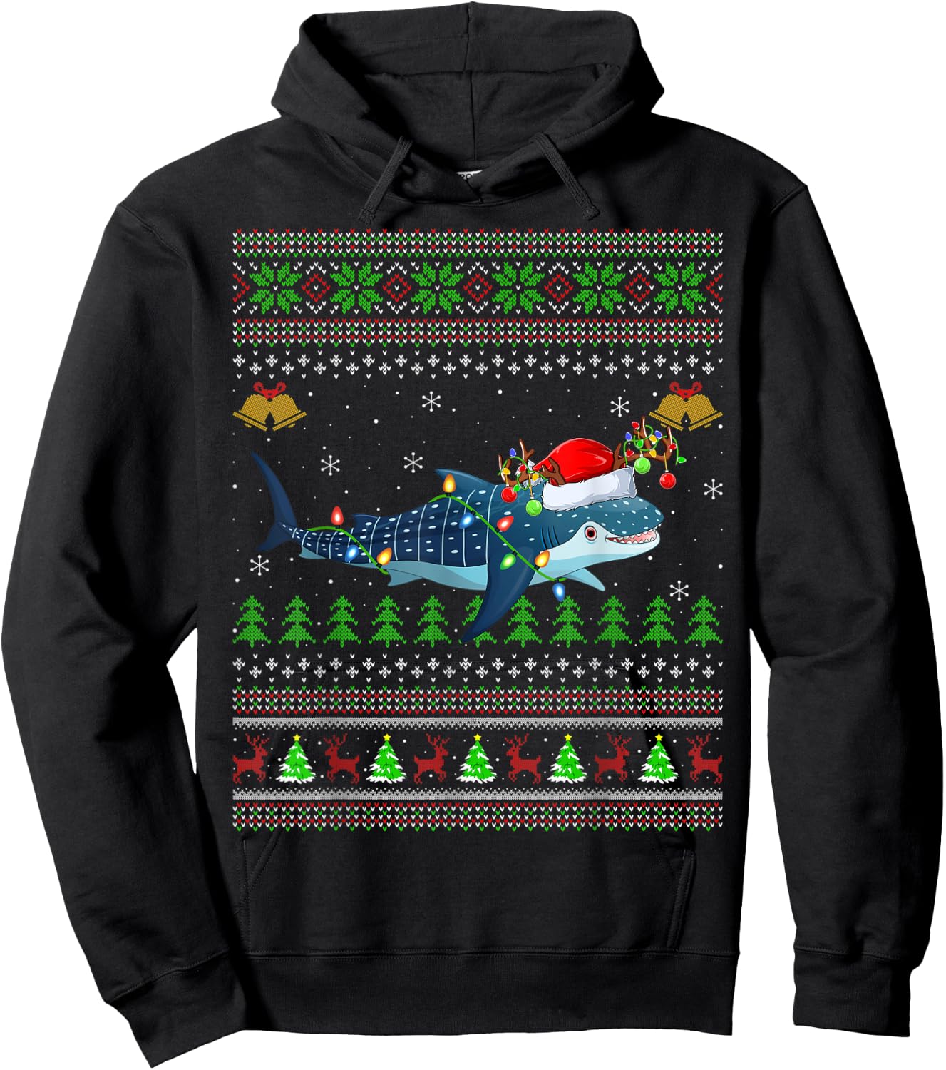 Ugly Whale Shark Xmas Lighting Santa Whale Shark Christmas Hoodie - Hoodie | Black