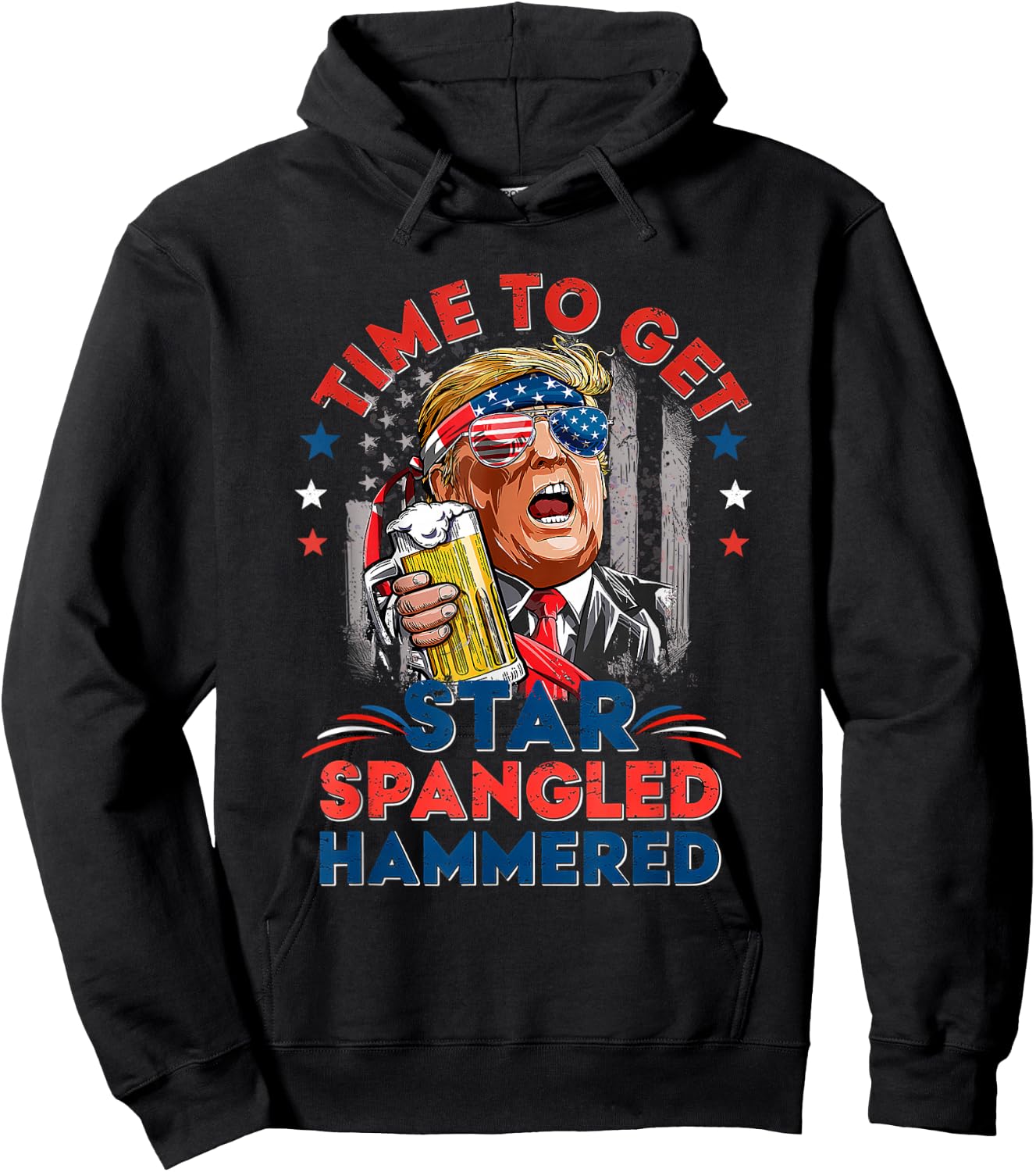 Time to Get Star Spangled Hammered 4th of July Men Trump Hoodie - Hoodie | Black