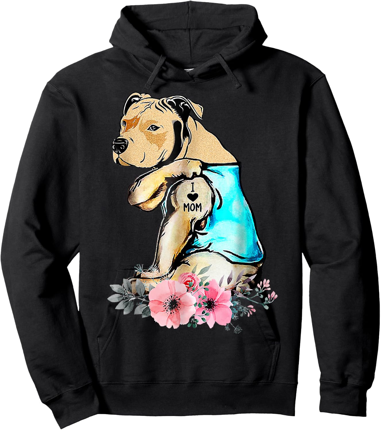 Pit Bull - I Love Mom Tattoo Mother's day Hoodie - Hoodie | Black