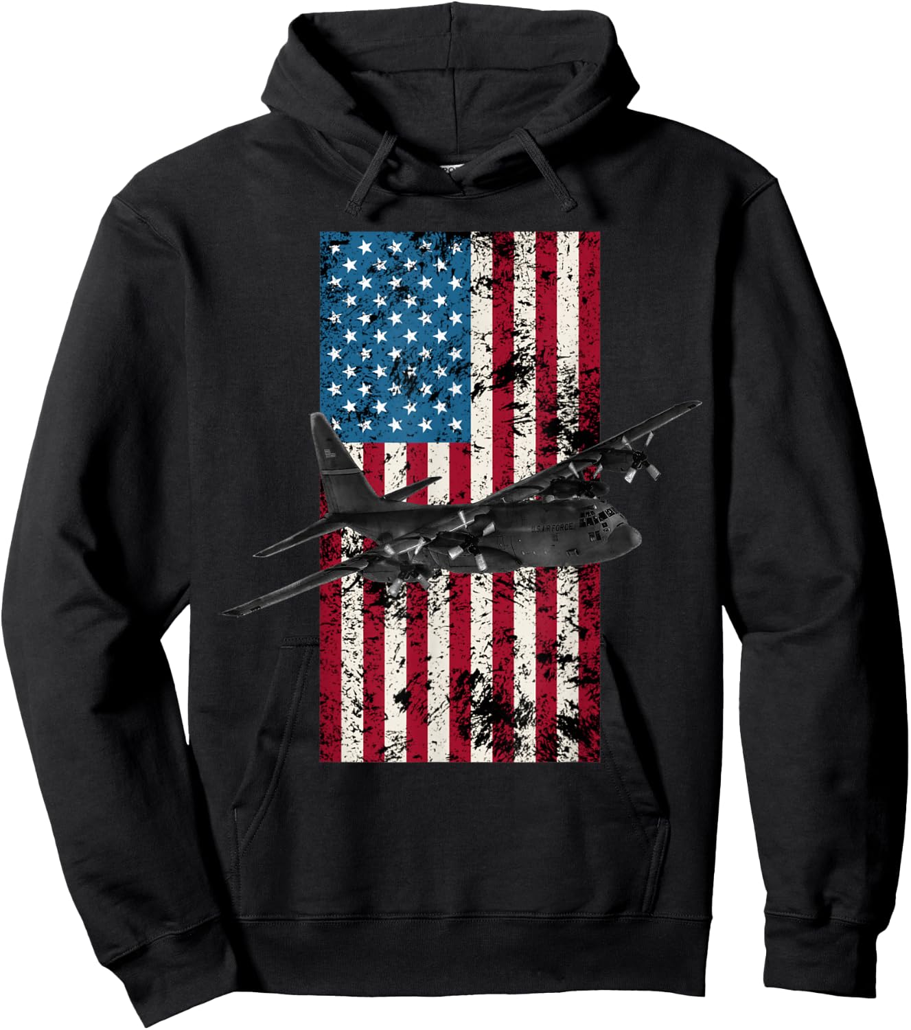 C-130 Hercules Vintage American Flag - Military Hoodie - Hoodie | Black