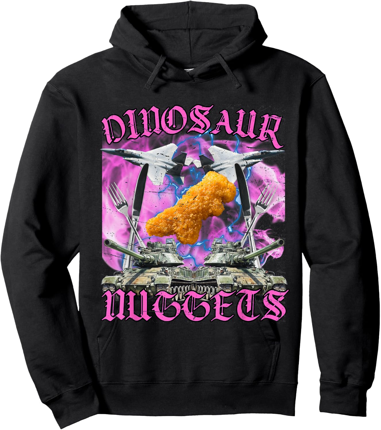 Dinosaur Chicken Nugget Dino Nugget Funny Meme , black Hoodie - Hoodie | Black