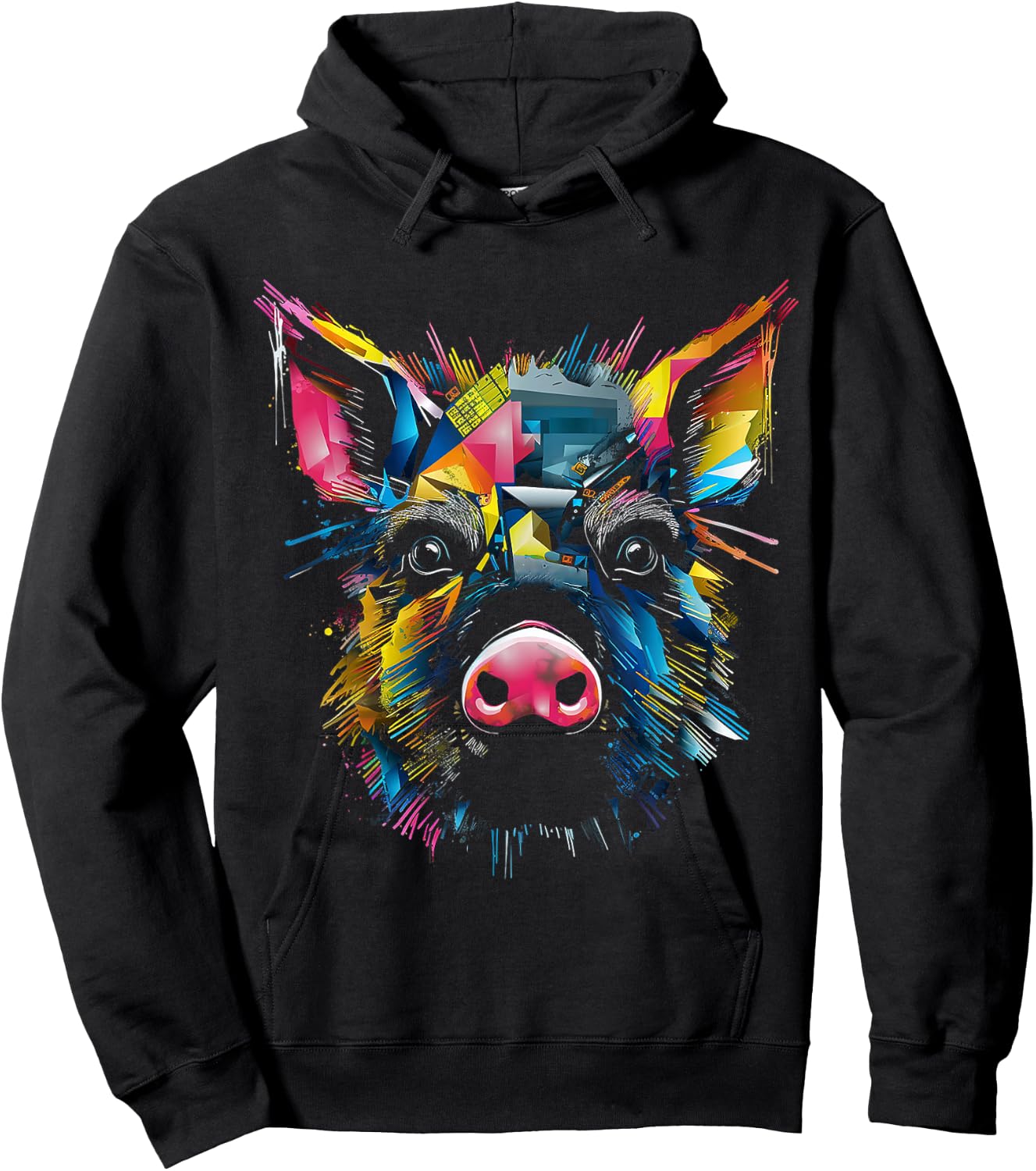 Pig Colorful Geometric Animal Lover Art Graphic Pig Hoodie - Hoodie | Black