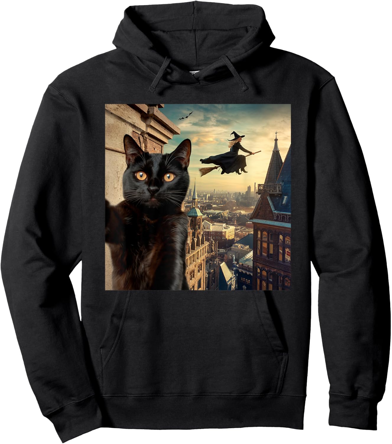 Witch and Black Cat Selfie Photo Halloween Magic Lovers Hoodie - Hoodie | Black