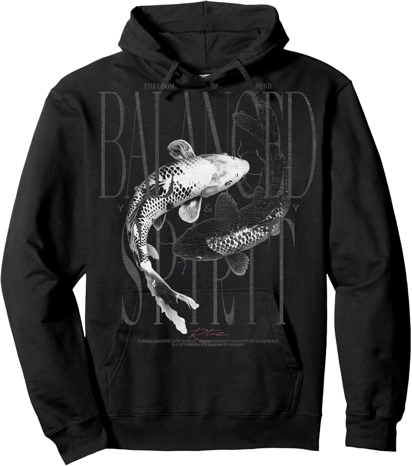 Y2K Vintage Graffiti Nishikigoi Fish Backprint Koi Carp Hoodie - Hoodie | Black